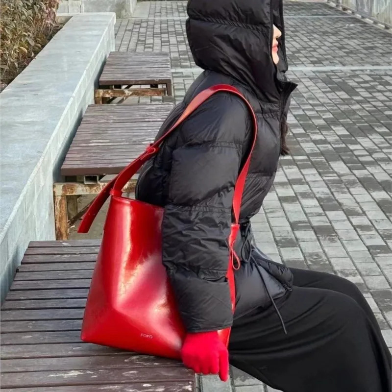 JIAERDI Retro Red Handbag Womens High Street Leather Large Capacity Casual Cross Body Bag Womens Retro Messenger Bag Y2k 241107