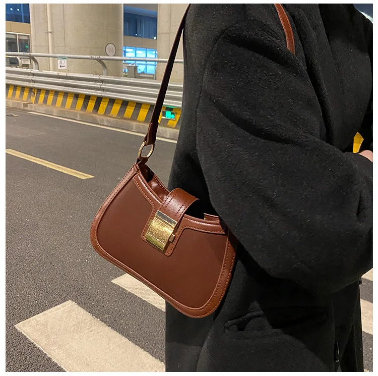 Vintage Trendy Ladies Underarm Shoulder Bag Solid Color Lacquer PU Leather Handbag Women Fashion Brand Simple Female Chain Purse