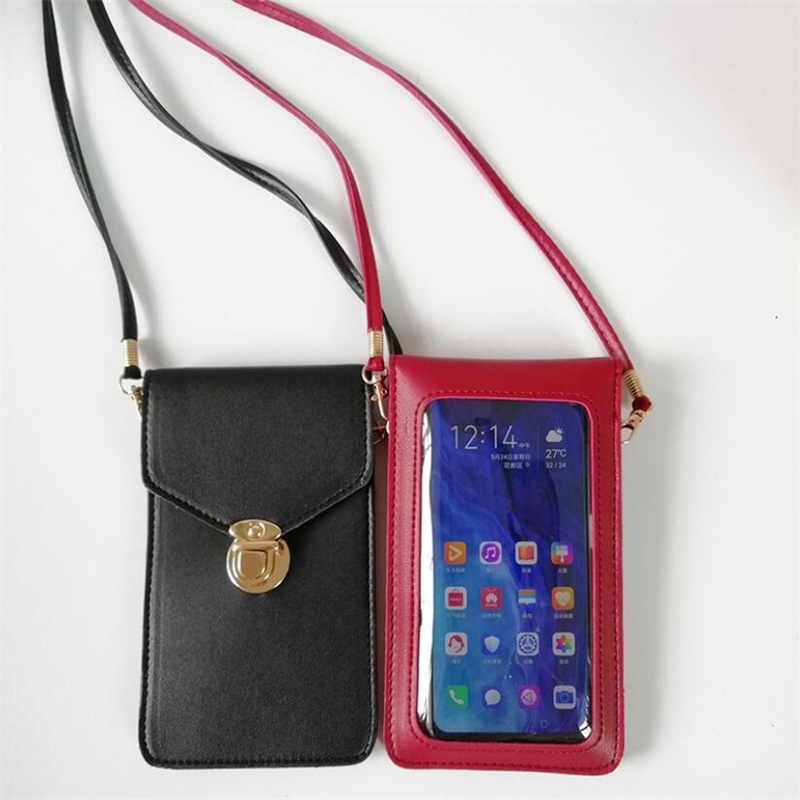 Touch Screen PU Leather Mobile Phone Women Transparent Coin Purse Pocket Bag Outdoor Arm Shoulder Female Brand Smart Phone Bag