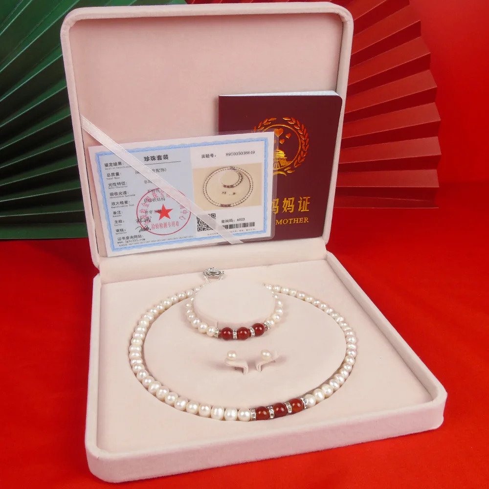 HON Natural Freshwater Pearl Necklace Ruby Bone Marrow Pearl Shaped Pendant Bracelet Earrings Jewelry Birthday Gift 241106