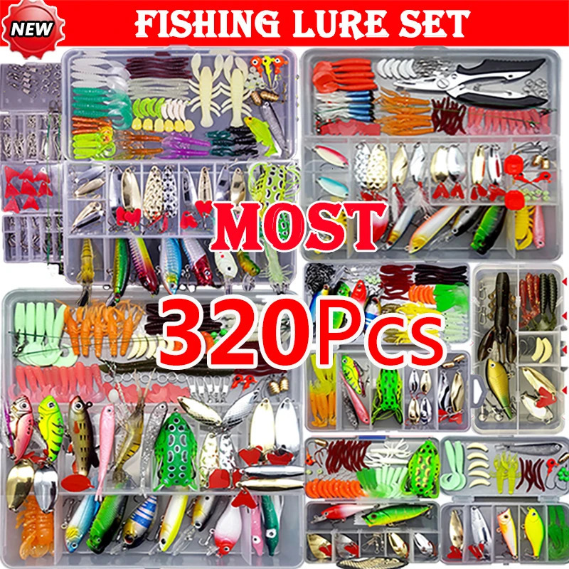 Fishing Lure Kit Soft and Hard Bait Set Gear Layer Minnow Metal Jig Spoon For Bass Pike Crank Tackle Accessories with Box 241106