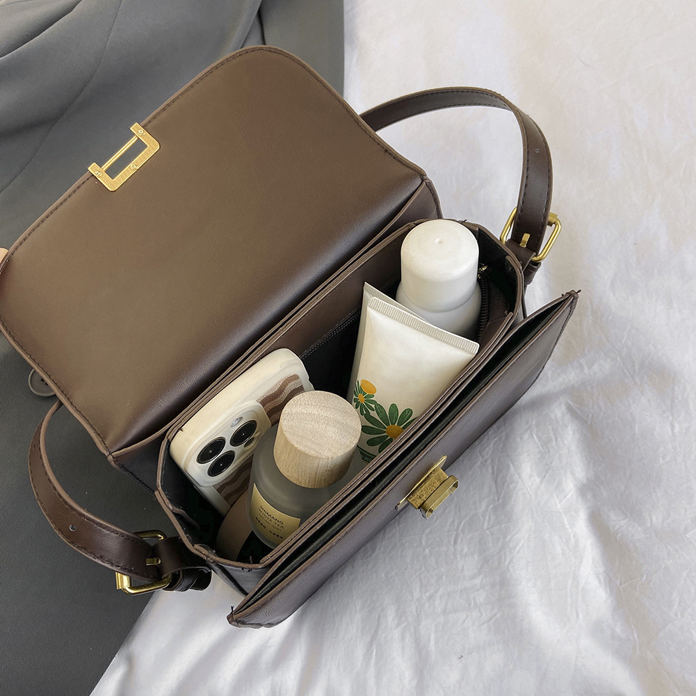 Women Fashion Shoulder Bag Solid Color PU Leather Stylish Crossbody Bag Adjustable Strap Vintage Commuting Bag Trendy Sling Bag
