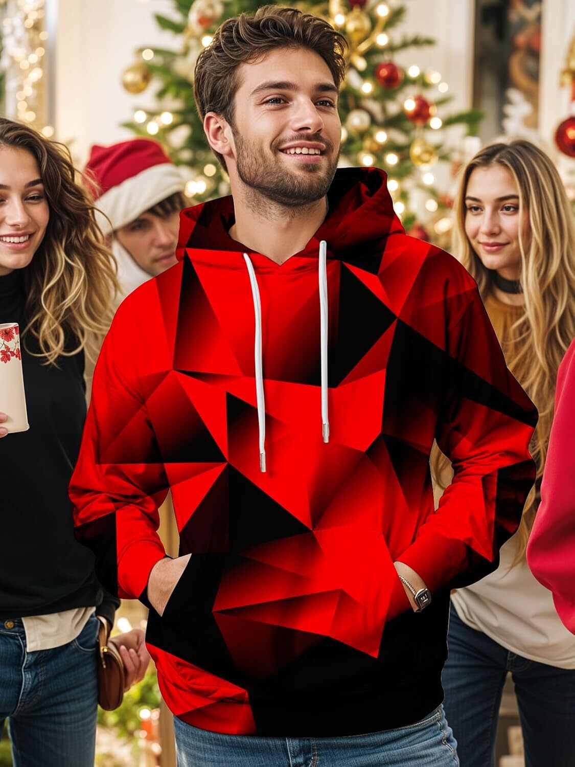 Hoodie for Graphic Hoodies for Men Funny Novelty Pullover Sweatshirt Xmas Teen Boy Gifts Black red Galaxy Hoodie Graphic Hoodies sweatshirt red