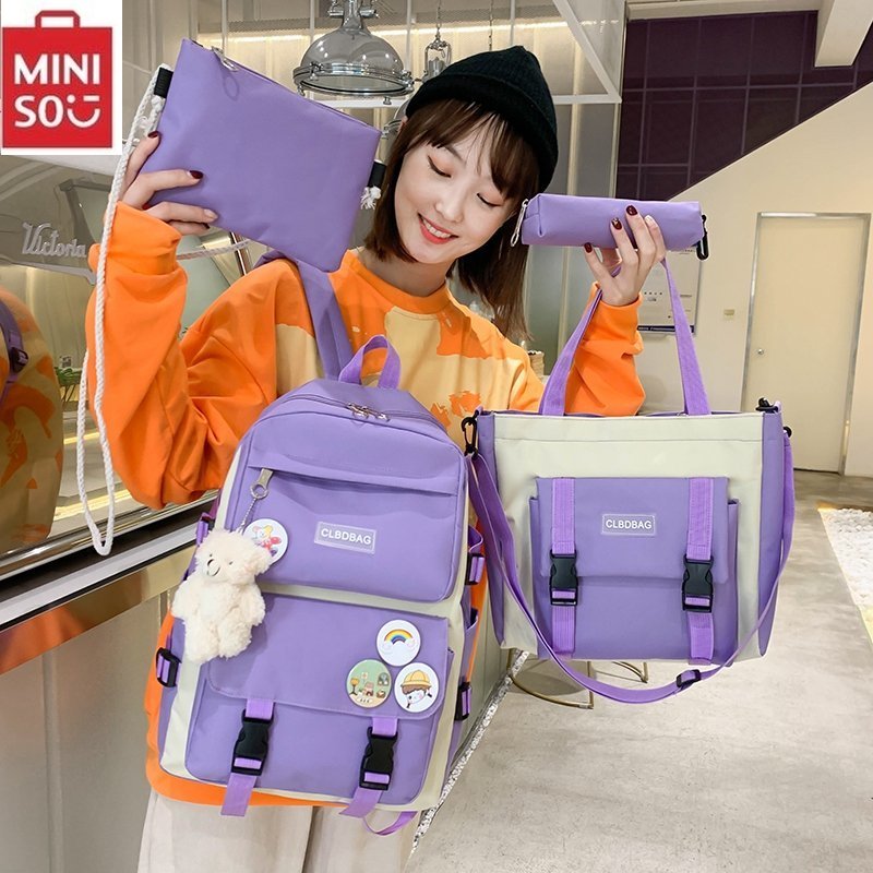 5 Piece Set Kawaii School Bags for Teenage Girls Canvas Solid Color Women Backpack Female Teen Student School Laptop Bag Bagpack