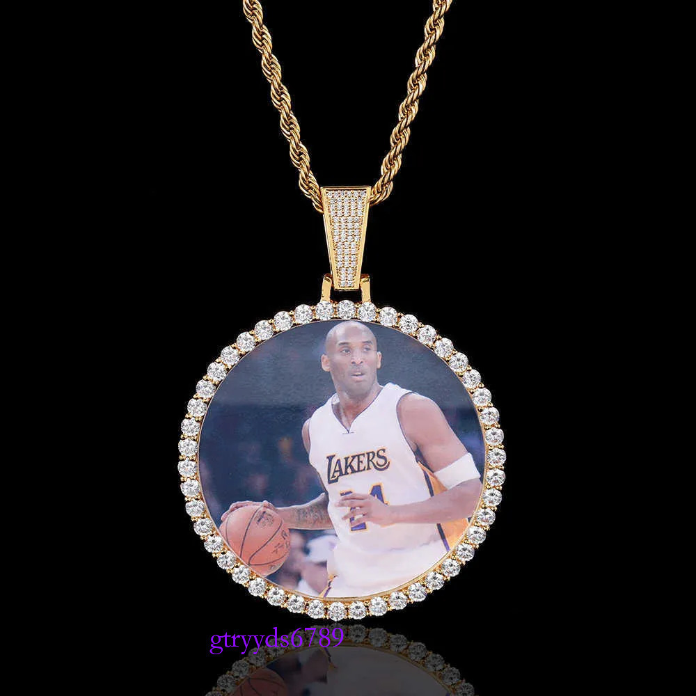 Pendant Necklaces Custom iced out moissanite dia cz bg stone big xxl round circle photo picture memory pendant Blank Frame necklace