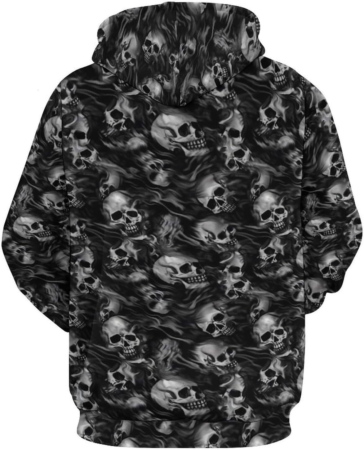 Hoodie for Mens Womens Teen Novelty Hoodies 3D Printed Boys Hooded Sweatshirt Cool Pullover Hoody with Kangaroo Pocket Trendy black skull pattern
