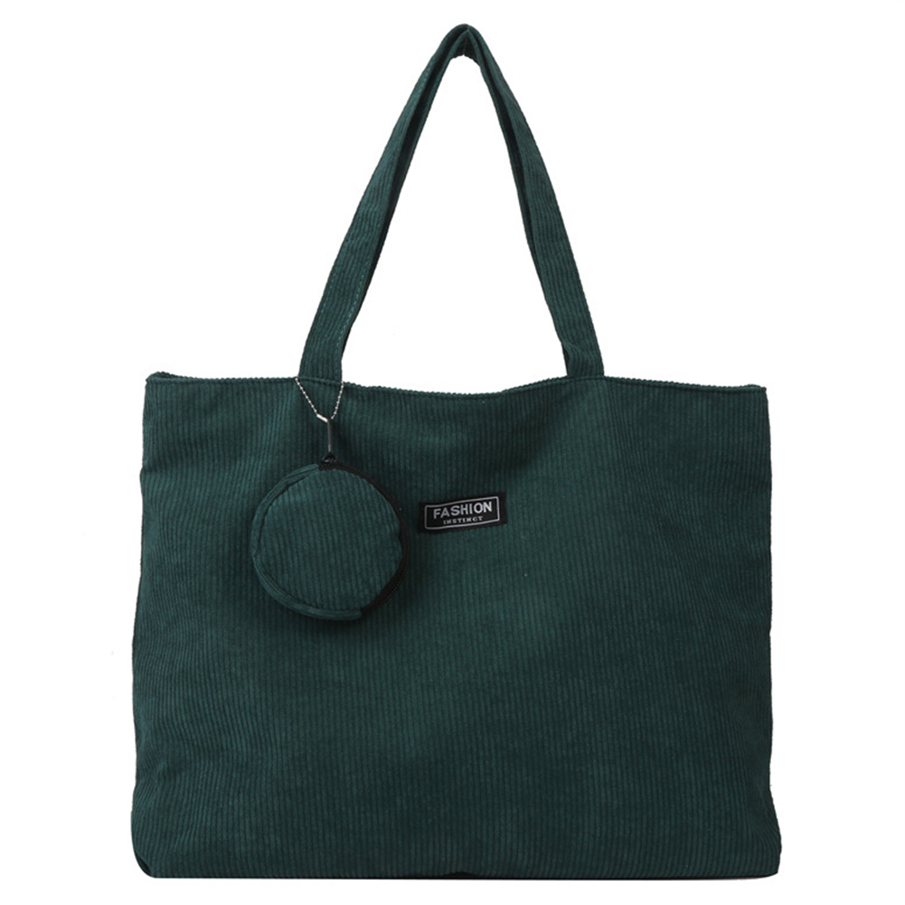 Women Corduroy Tote Handbag Zipper Top Handle Bag Foldable Retro Shoulder Bag with Coin Bag Large Capacity Versatile Sling Bag