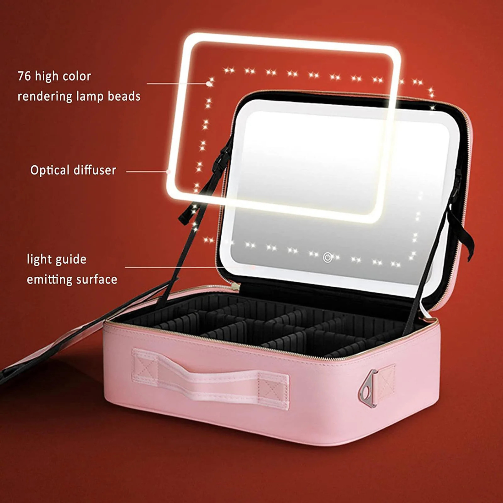 Smart LED Makeup Bag with Mirror and Compartments Waterproof PU Leather Travel Makeup Box 241106