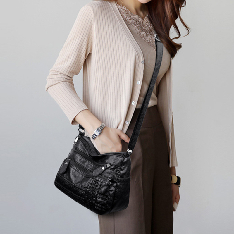 All-Match Solid Shoulder Bag Soft Leather Multi-Compartment Large Capacity Shoulder Bags 2023 New High Quality Woman Bags