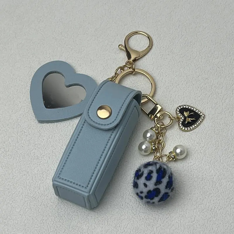 Womens key chain Portable lipstick bag Love pendant Makeup mirror Womens Christmas gift 241107