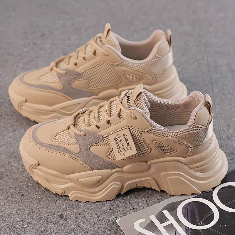 Artificial leather mesh breathable sports shoes, soft thick sole shock-absorbing dad for men and women's running shoes .