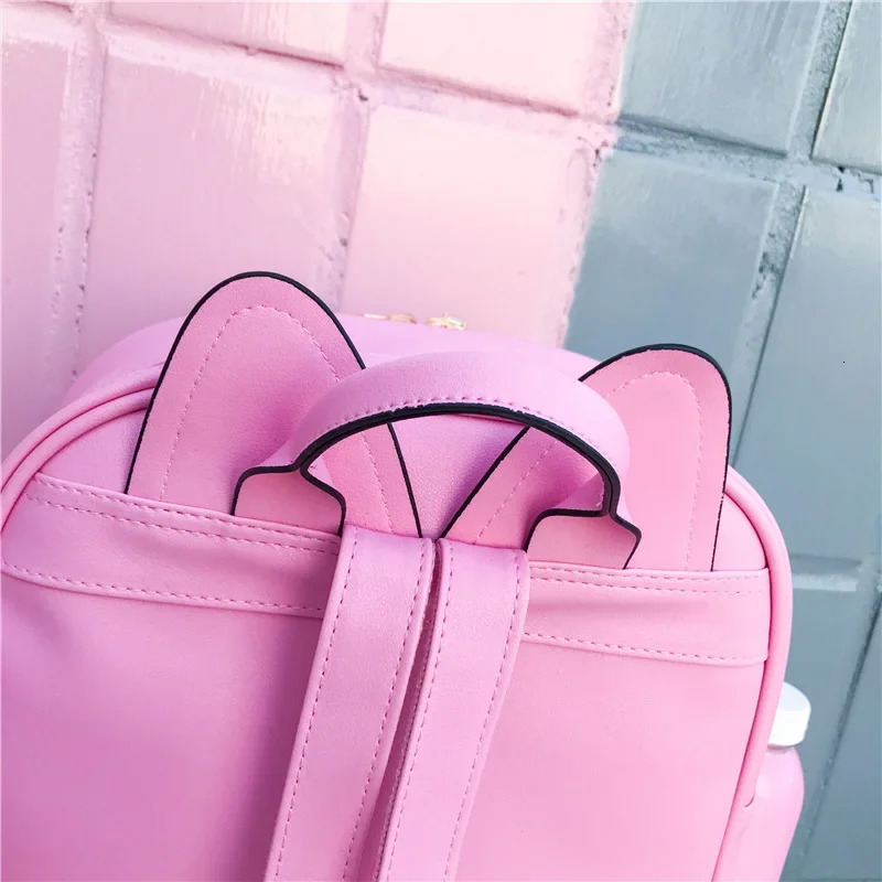 Cute cat ear leather backpack candy color transparent bag womens shoulder bag school teenage girl travel bag Itabag 241107