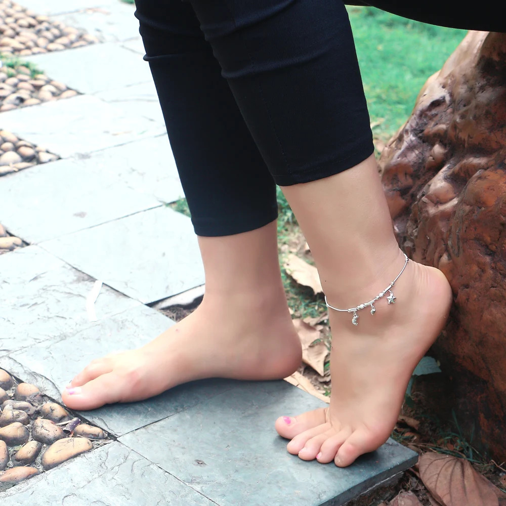 Bohemia Sweet Simple Stars Moon Heart Anklet 100% 925 sterling silver Ankel Beach Foot Chain bracelet ladies jewelry girls gift 241107