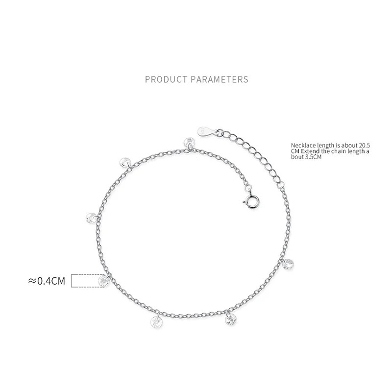 WANTME genuine 925 pure silver Korean round zircon Cuban chain charm ankle suitable for womens beach foot jewelry accessories 241107