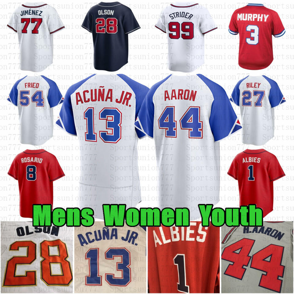 Custom 13 Ronald Acuna Jr. Austin Riley Baseball Jersey Matt Olson Michael Harris II Spencer Strider Ozzie Albies Eddie Rosario Max Fried Marcell Ozuna Greg Maddux