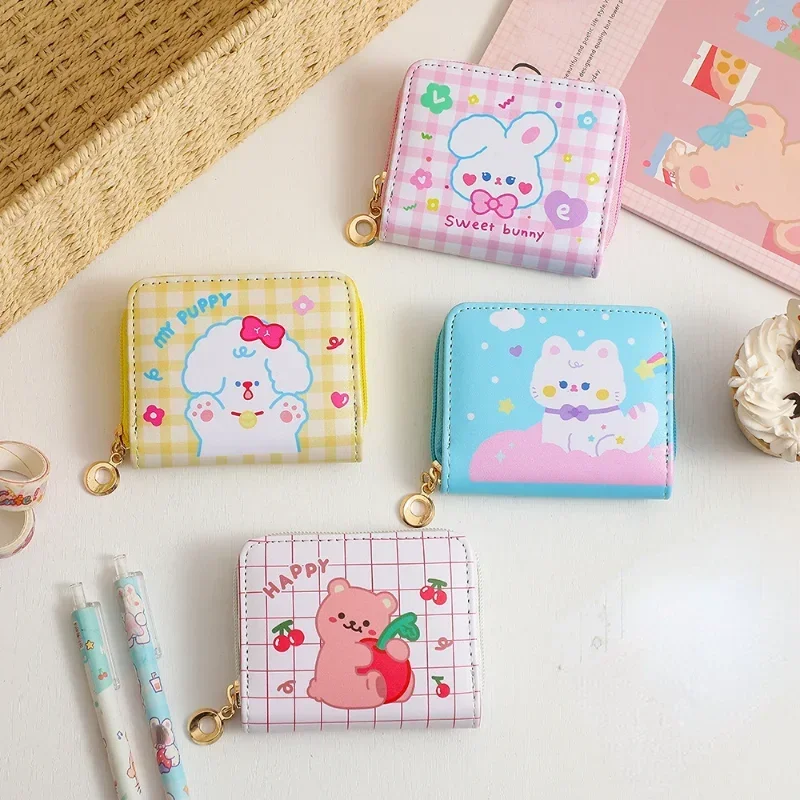 Student Mini Card Coin Purse Cartoon Zipper Kawaii Leather Women Coin Money Bags Fashion ID Business Credit Card Wallet Korean