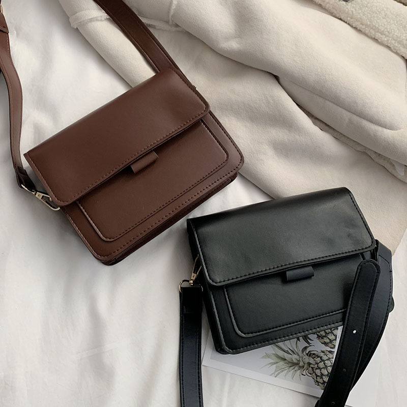 Vintage Shoulder Bag For Women PU Leather Crossbody Bag Simple Solid Color Messenger Bag New Lady Small Square Bag Casual Pouch