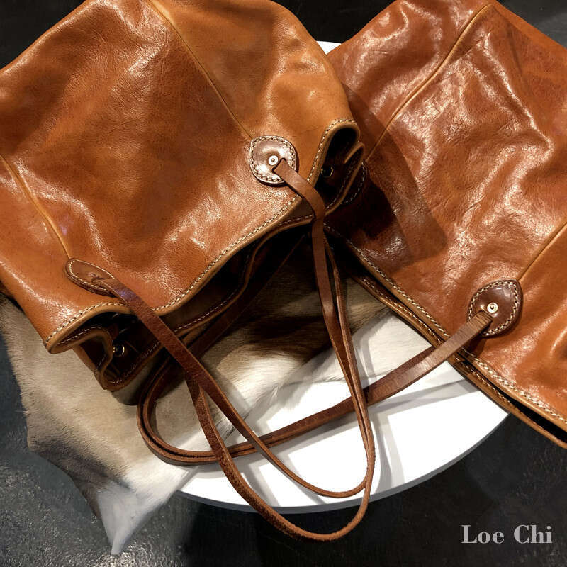 OLOEY Thick vegetable tanned cowhide shoulder women retro leather handbag large capacity tote bag ladies shopping bags