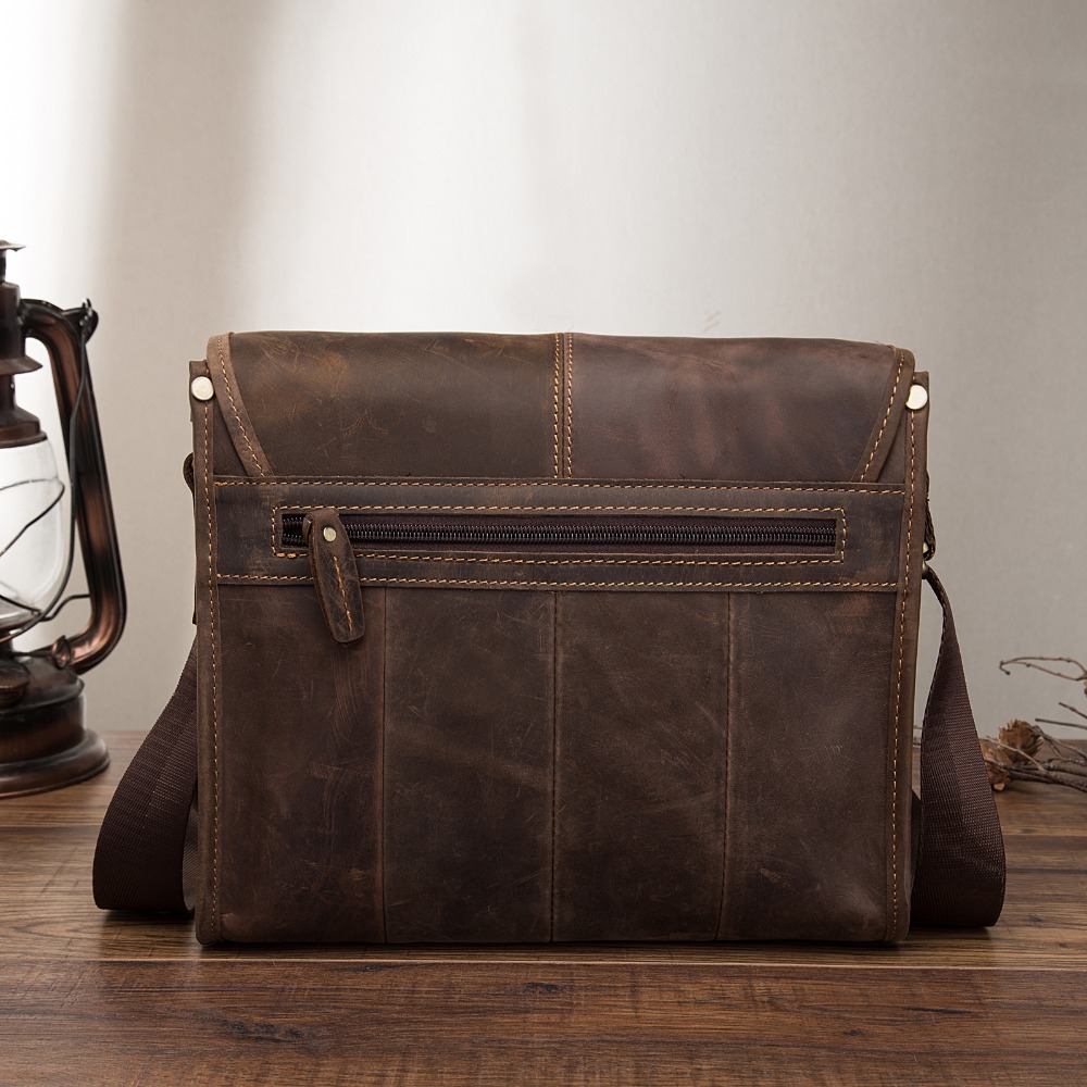 Original Leather Male Casual Design Student Shoulder Messenger Crossbody bag Fashion College Satchel 10" Book bag For Men 202-d