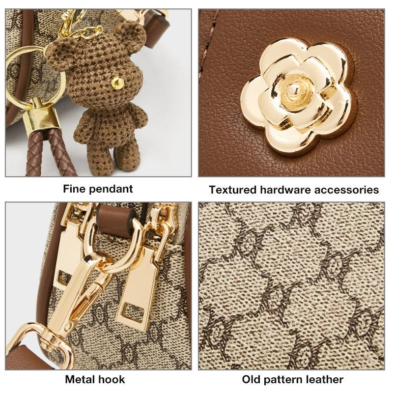 FOXER Monogram Prints Women's Gift Messenger Bag PVC Round Shoulder Bag Female Fashion PU Leather Tow-tier Zipper Crossbody Bags