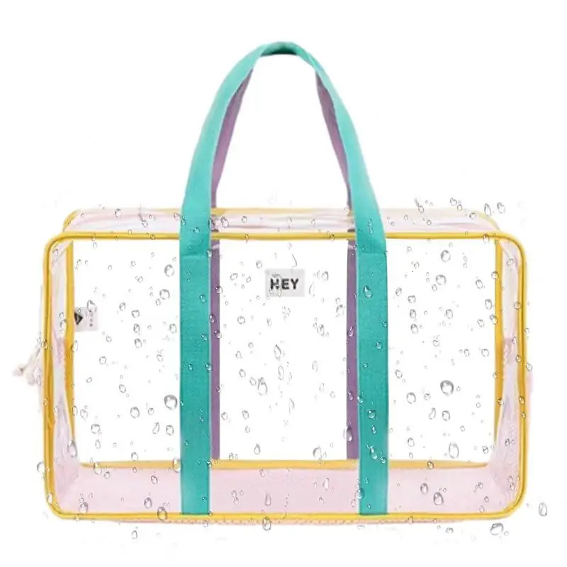 PVC transparent pool handbag womens summer large capacity shoulder bag plastic beach handbag waterproof with zipper womens handbag 241106