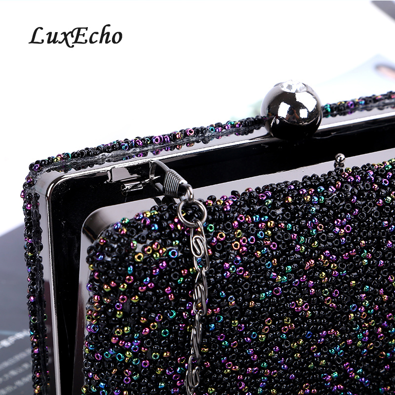 LuxEcho Black handbags single Chain Bride wedding purse Fashion party evening bags Day clutches pearl Shoulder bags