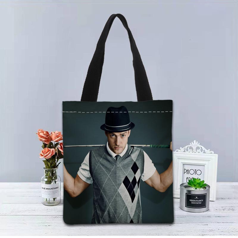 Custom Logo Justin Timberlake Printed Handbag Canvas Tote Bags Shopping Travel Casual Useful Shoulder Bag Women Bag 1208