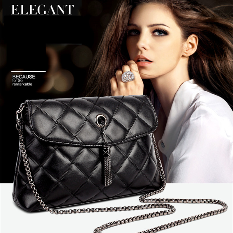 BARHEE European Vintage Quilted Women Handbag Faux Sheep Leather Multi function Messenger Bags Chains Belt Tassels Decorate