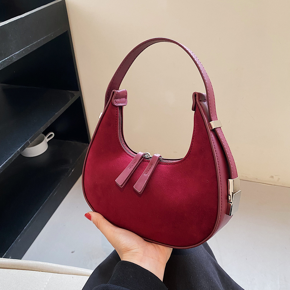 Vintage Faux Suede Shoulder Bag for Women's Fashion Simple Solid PU Handbag Woman Designer Plush Armpit Hobo Ladies Winter Purse