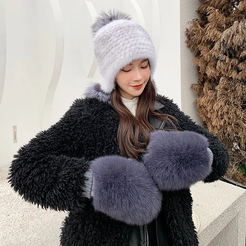 Womens 100% True Knitted Thick True Fox Fur Gloves for Winter Warmth Womens True Fur Gloves Knitted Fur Gloves 241107