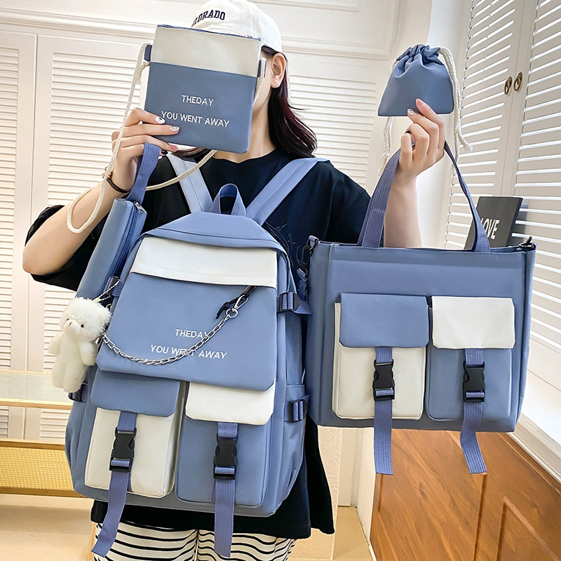 5 In 1 Multifunctional Women Backpack Fashion Nylon School Bag for Girls Multiple Pockets Bookbags Mochila