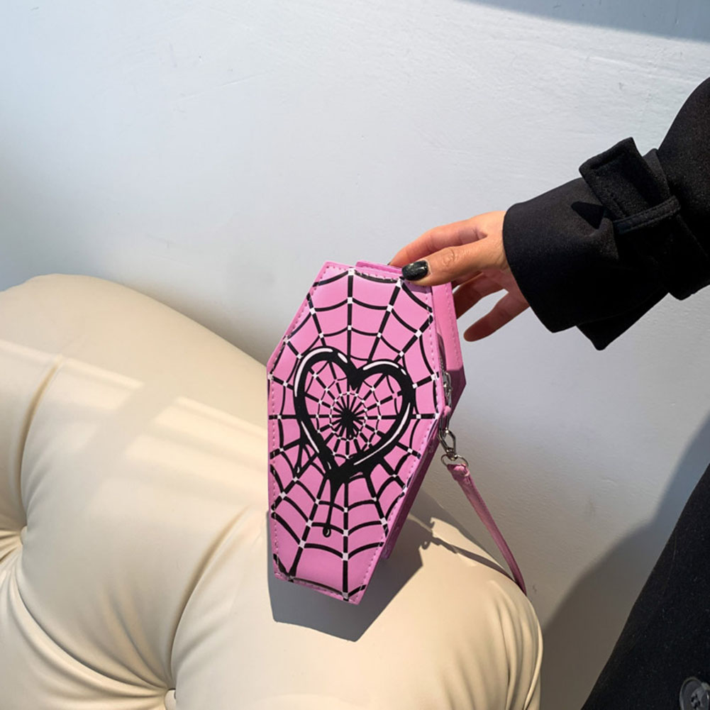 Women Fashion Shoulder Bag Adjustable Strap Coffin Shaped Creative Commuting Bag Spider Web Simple Shopping Bag Trendy Sling Bag