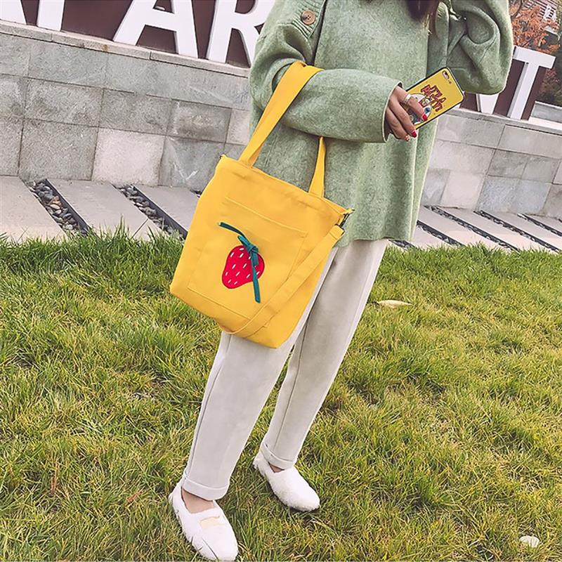 2019 Fashion Women Zipper Strawberry Shoulder Bag Cotton Canvas Handbag Casual Tote Female Crossbody Bag Ladies Messenger Bags
