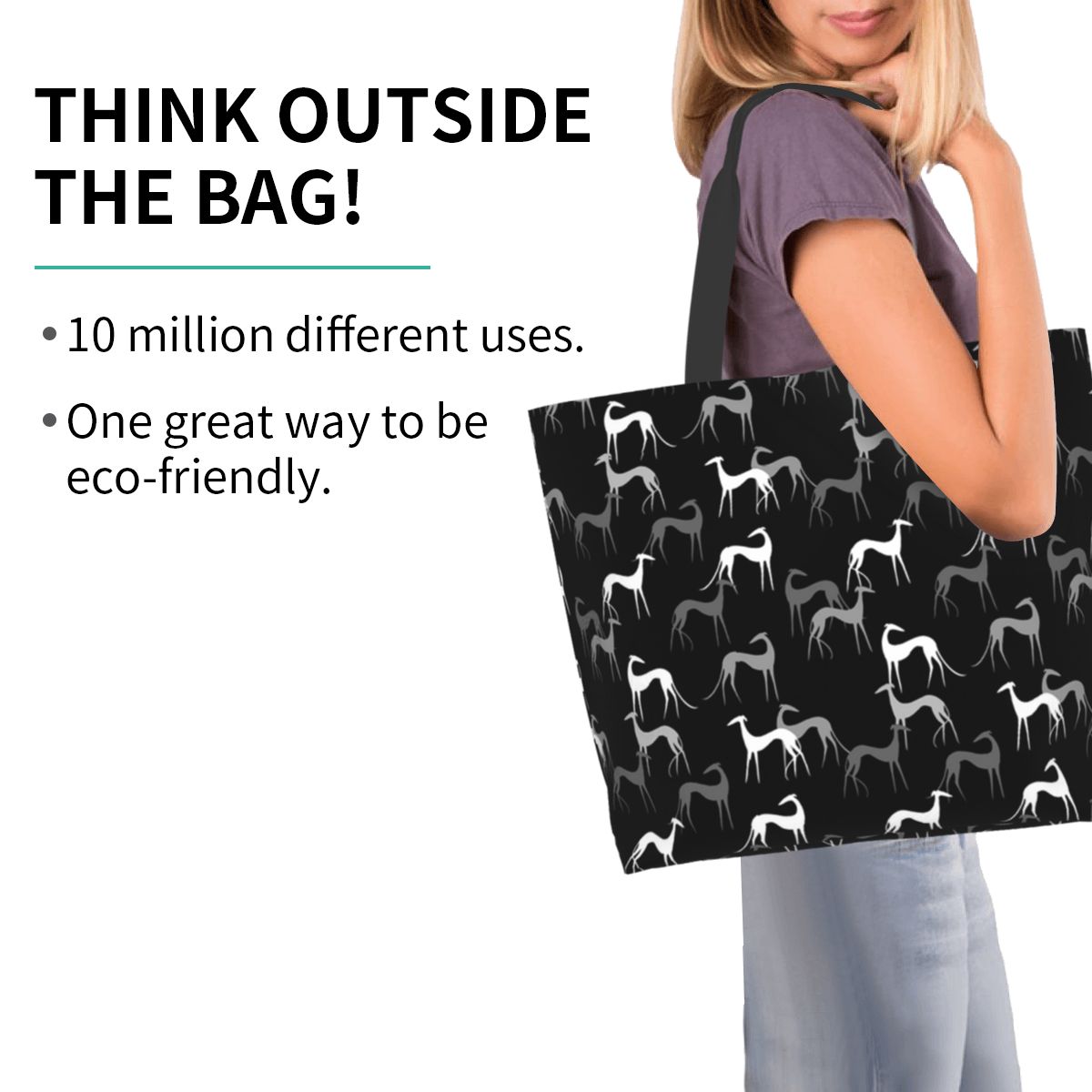 Women's Greyhound Dog Shoulder Tote Bag Large Polyester Shopping Bag for Lady Female Handbag Foldable Reusable Beach Shopper Bag
