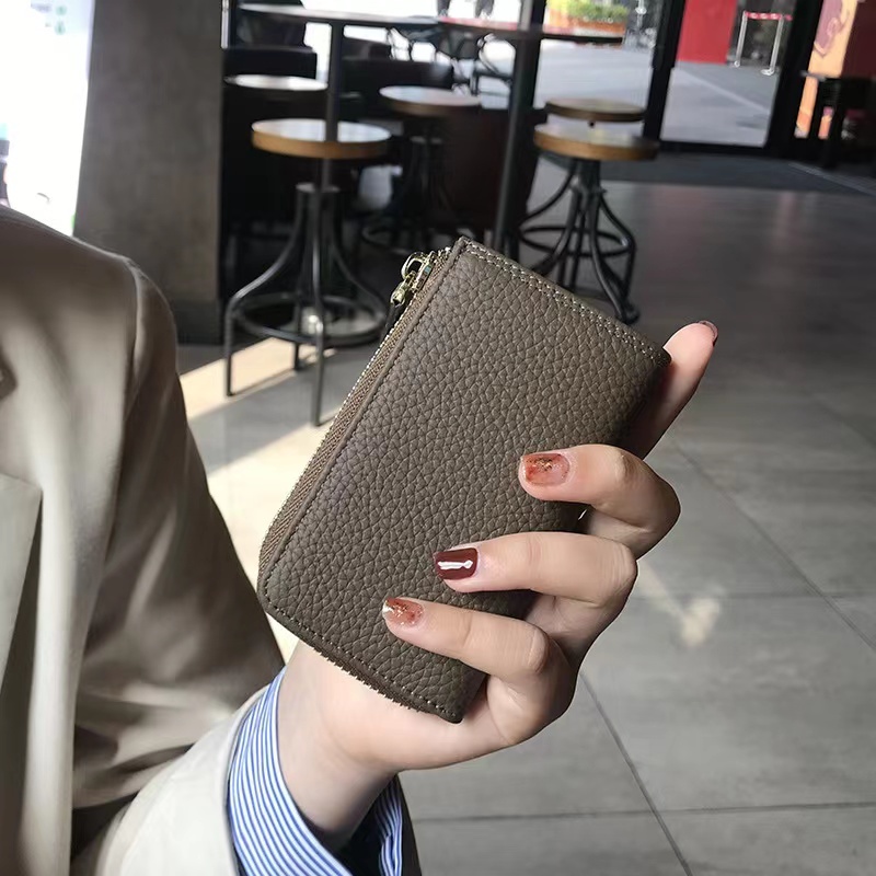 High Grade Delicate Small Key Wallet Women's Large Capacity Leather Household Change Key Card Bag Two In One Storage Purse