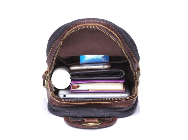 pinepoxp Vintage canvas/ Leather Men Waist Bag Male Packs Belt Loops Chest Bag Mobile Phone Holder Pouch Male Purse