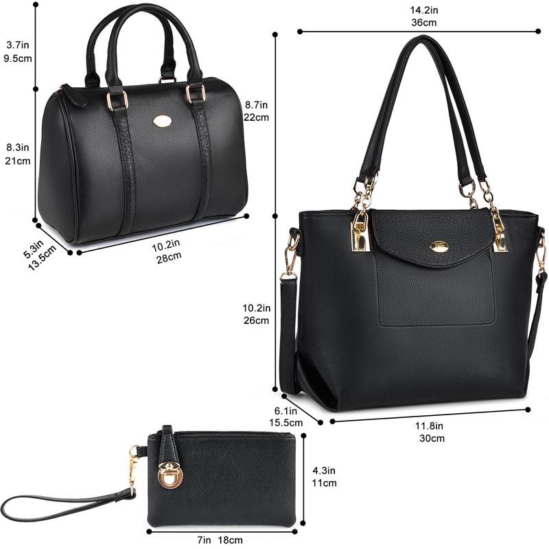3Pcs Composite Bags Set Women Ladies Handbag Fashion Metal Embossed Crossbody Bag With Bucket Handbag And Coin Pouch