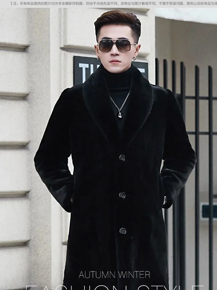 mens mid to long full mink coat large long sleeved mens thick raccoon fur coat mink jacket for autumn and winter 241107