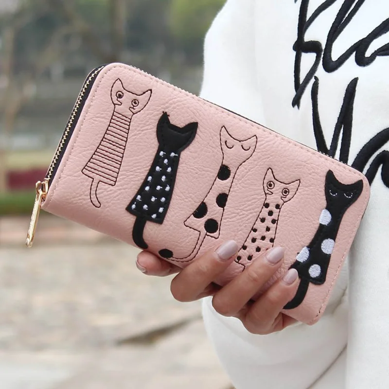 Luxury High Quality Wallet Women Cat Cartoon Wallet Creative Female Card Holder Casual Zip Ladies Clutch PU Leather Coin Purse