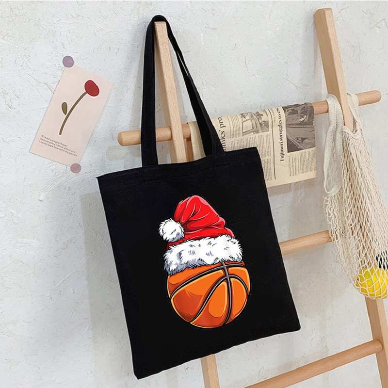 Beagle Santa Christmas Tree Lights Xmas Canvas Shopper Shoulder Bag Women Designer Handbags Casual Woman Shopping Tote