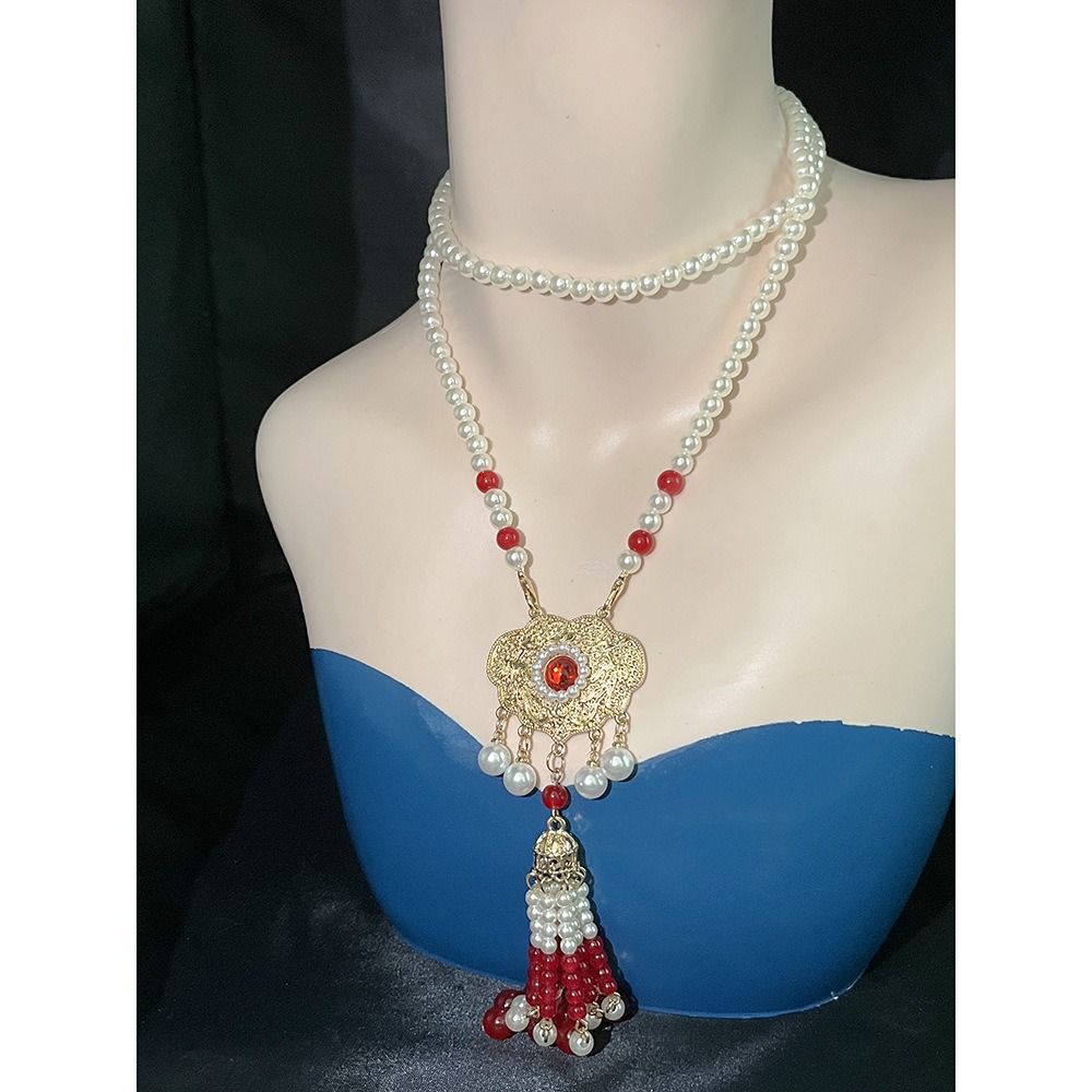 Hanfu Ancient Style Changying Luo Ping An Lock Necklace Pearl Ming Style Ma Mian Skirt Red Children's Retro Accessories