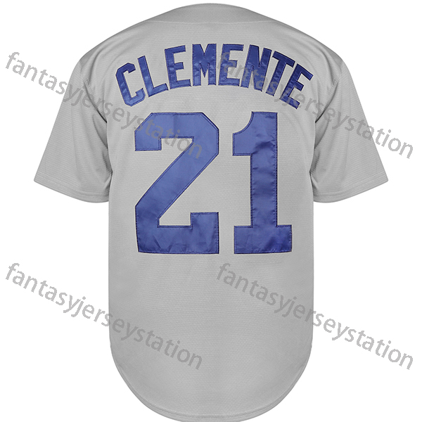 Men's #21 Gray Embroidered Baseball Jersey CLEMENTE Polyester Top, V-Neck, Knit Fabric, Loose Fit, Sports Style for Training, Team Sports, Party,