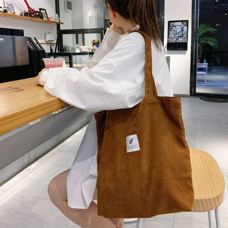 Corduroy Totes Book Phone Storage Bags Women Shoulder Bag Female Soft Environmental Reusable Girls Handbag Shopper Shopping case