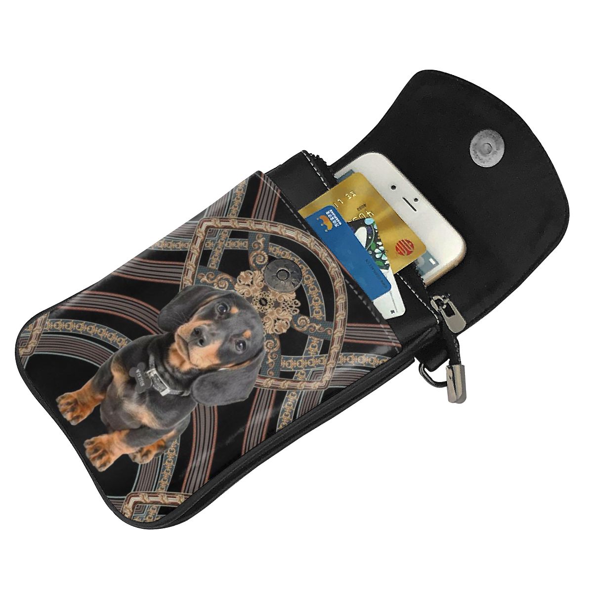 European Style Small Messenger Bag Women Dachshund Dog Print Mobile Phone Bag Lady Leather Shoulder Handbag Versatile Purse