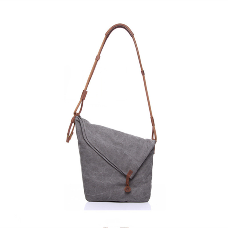 Women's Canvas Shoulder Bags Vintage Style Unisex Crossbody Bags Literary Leather Belt Messenger Bags
