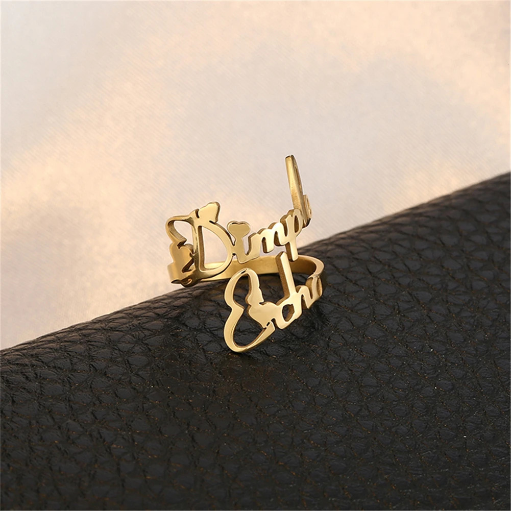 YHUISO Personalized Lover Name Anniversary Adjustable Stainless Steel Couple Ring Customized Family Double Name Ring 241106