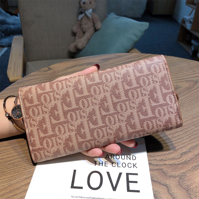 Luxury Style Women Long Wallet Genuine Leather Envelope Clutch Designer Inspired Purse with Letter Pattern Cowhide Flower Decoration Phone Holder Eleg