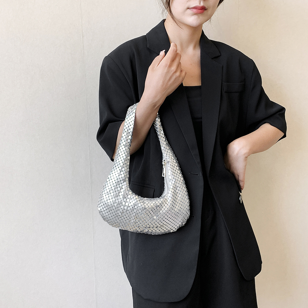 Handle Shining Evening Clutch Bag Luxury Designer Purses and Handbag Silver Shoulder Hobo Bags For Women Wedding Party Totes