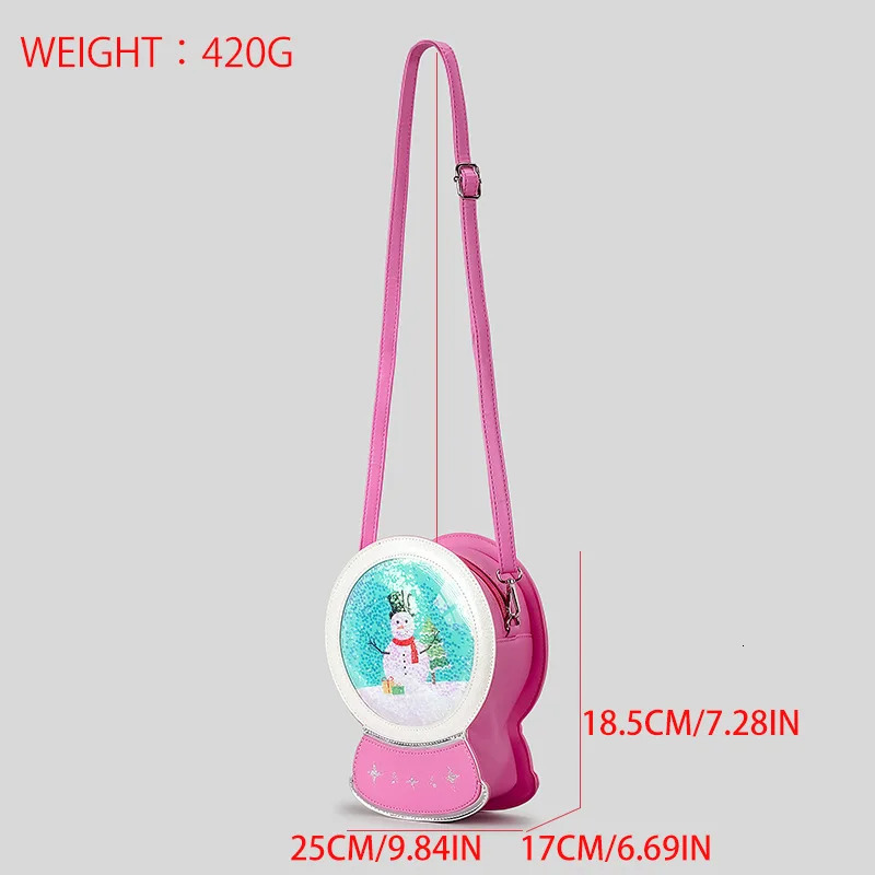 Christmas snowman pattern makeup mirror womens shoulder bag fun and cute cross shaped body bag girls novel small wallet 241106