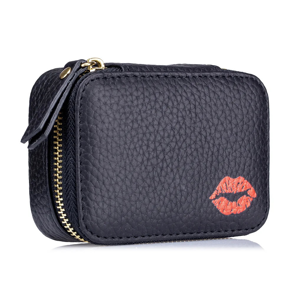 Makeup box lipstick bag leather portable mini makeup bag womens three in one lipstick pouch with mirror pocket 241106